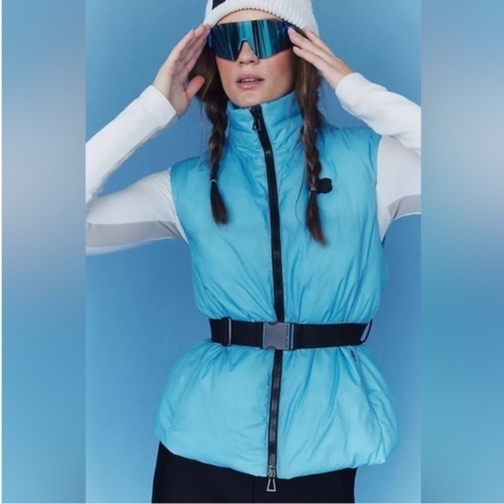 NWT Free People x Erin Snow Vest Nix Puffer Appliquéd Shell Belted Airwave Blue